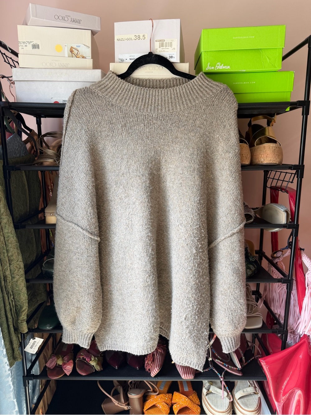 Cozy Oversized Taupe Turtleneck Sweater